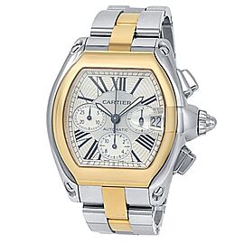 Cartier Roadster XL 18k Yellow Gold Stainless Steel Silver Men's Watch