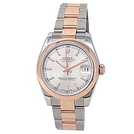 Rolex Datejust 18k Rose Gold Stainless Steel Oyster Silver Midsize Watch