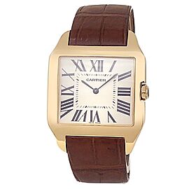 Cartier Santos Dumont 18k Rose Gold Leather Quartz Silver Ladies Watch