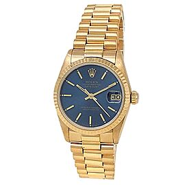 Rolex Datejust 18k Yellow Gold President Automatic Blue Midsize Watch