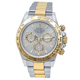 Rolex Daytona 18k Yellow Gold Stainless Steel Oyster Silver Men's Watch