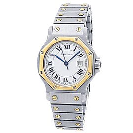 Cartier Santos Octagon 18k Yellow Gold Stainless Steel White Midsize Watch