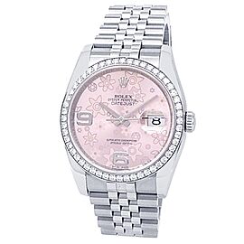 Rolex Datejust Stainless Steel Jubilee Diamonds Pink Floral Ladies Watch