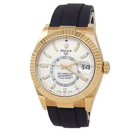 Rolex Sky-Dweller 18k Yellow Gold Black Rubber Auto White Men's Watch