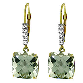 7.35 CTW 14K Solid Gold Leverback Earrings Diamond Green Amethyst