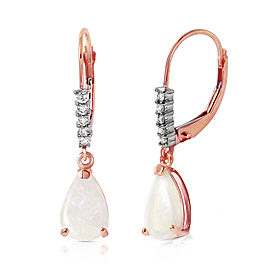 14K Solid Rose Gold Leverback Earrings withNatural Diamonds & Opals