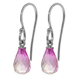 2.7 CTW 14K Solid White Gold Fish Hook Earrings Pink Topaz