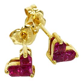 Star 18K Yellow Gold Heart Ruby Earrings