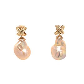 Freshwater Pearl Earrings 14k Yellow Gold 25 mm Certified $1,290 920920