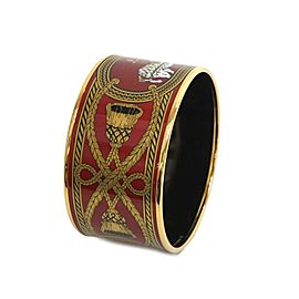 Hermes Enamel Cloisonne And Gold Tone Extra Wide Bangle Bracelet