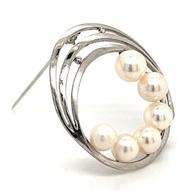 Mikimoto Estate Akoya Pearl Circle Brooch Sterling Silver