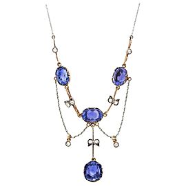 Antique Rose Gold, Platinum, Sapphire and Diamond Swag Necklace