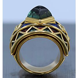 AMR Shaker Gold, Sugarloaf Cabochon Tourmaline and Enamel Ring