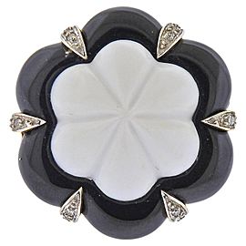 White Black Onyx Diamond Gold Ring