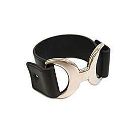 Hermes Silver Tone Metal And Leather Bracelet