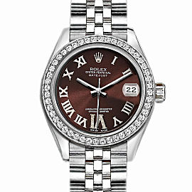 Rolex Datejust Stainless Steel with Custom Bezel and Dark Brown Dial 36mm Mens Watch