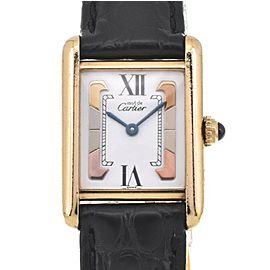 CARTIER Must tank Vermeille 5057001 925 Silver leather Trinity Quartz Watch LXGJHW-23