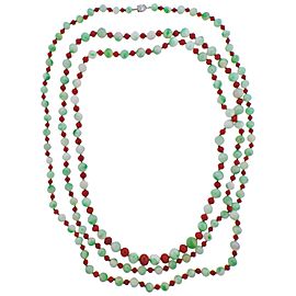 Tiffany & Co Platinum Diamond Jade Coral Long Necklace