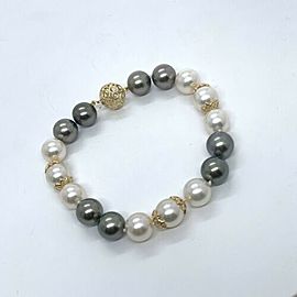 Diamond Akoya Tahitian Pearl Bracelet 14k Gold 7.5" Certified $3,950 917753