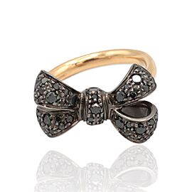 Pomellato Forever 18K Rose Burnished White Gold Black Diamond Bow Ring