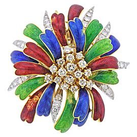 Diamond Gold Enamel Large Brooch Pendant