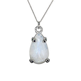 18K White Gold with Rainbow Moonstone Diamonds and Alexandrite Necklace