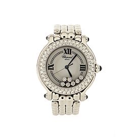 Chopard Happy Sport Classic Round Quartz Watch Stainless Steel with Diamond Bezel and Floating Diamonds 32