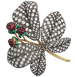 Antique Silver and Gold, Rose Cut Diamond Brooch