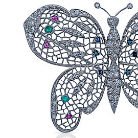 18 Karat White Gold, Diamond, and Multi-Gem Butterfly Brooch