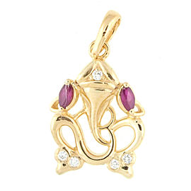 18K Yellow Gold Ganesh God Diamond & Ruby Pendant