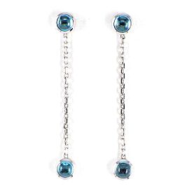 GUCCI 18K White Gold 2 Round Motif Swing Drop Blue Topaz Earrings LXWBJ-866