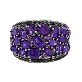 Charles Krypell Sterling Silver Mosaic Amethyst And Black Sapphire Saddle Ring Size 6.5