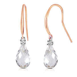 14K Solid Rose Gold Fish Hook Earrings withDiamonds & Rose Topaz