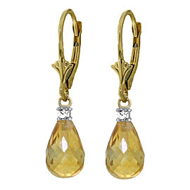 4.6 CTW 14K Solid Gold Leverback Earrings Diamond Citrine