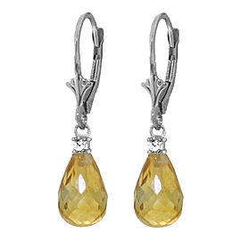 4.6 CTW 14K Solid White Gold Leverback Earrings Diamond Citrine