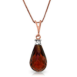 14K Solid Rose Gold Necklace withNatural Diamond & Garnet