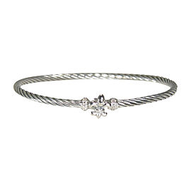 David Yurman Fleur De Lis 925 Sterling Silver .04ct Diamond Bangle Bracelet