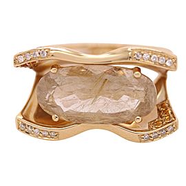 14k Yellow Gold Rutilated Quartz and Diamond Ring