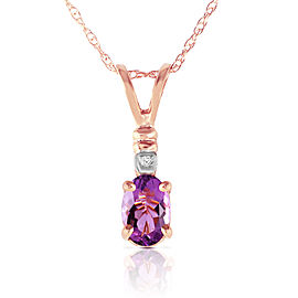 14K Solid Rose Gold Necklace with Natural Diamond & Purple Amethyst