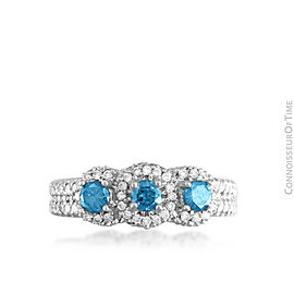 18K White Gold & Blue Diamond 3-Stone Wedding Ring, GIA $3445 - 1.82 Carats TDW