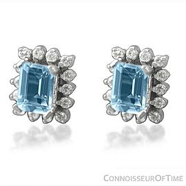 True Diamond, Aquamarine and 14K White Gold Stud Earrings 2.1 Carats, $3950 AGS Cert.