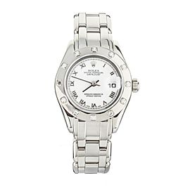 ROLEX PEARLMASTER WHITE GOLD 29MM WHITE ROMAN 12 DIAMOND BEZEL 69319