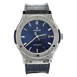 Hublot Classic Fusion Titanium Blue Dial on Rubber 45mm 511.NX.7170.LR Full Set