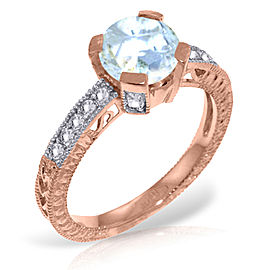 14K Solid Rose Gold Rings with Natural Diamonds & Aquamarine