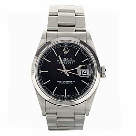 Rolex DateJust Black Stick Dial Stainless Steel Smooth Bezel 36mm full set