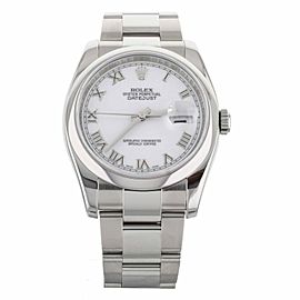 Rolex Datejust Stainless Steel Smooth Bezel White Roman 36mm Full Set