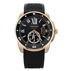 Cartier Calibre Diver Rose Gold Rubber Strap Black Dial ADLC Bezel 42mm W710052