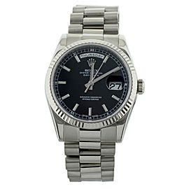 Rolex Day Date White Gold Black Dial on White Gold Bracelet 36mm