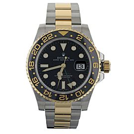 Rolex GMT Master II Stainless Steel Yellow Gold Black Dial 40mm 116713 Full Set