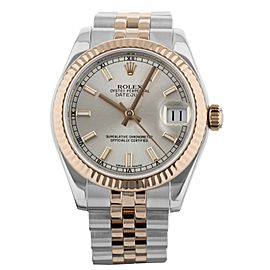 Rolex Datejust Stainless Steel Rose Gold Silver Dial Fluted Bezel